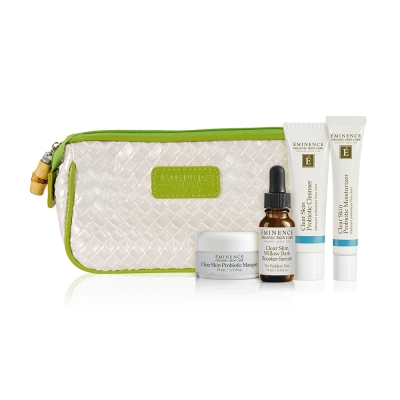 eminence organics clear skin starter set bag with products pdp
